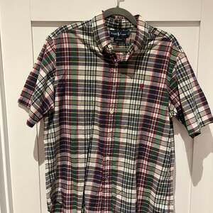 Ralph Lauren Mens Classic Fit Patchwork Madras Short Sleeve Button Down Shirt